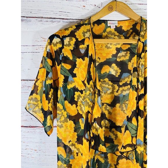 Lularoe Shirley Top Small Kimono Duster Midi Cover Up Sheer Floral Boho Hippy - Picture 4 of 12